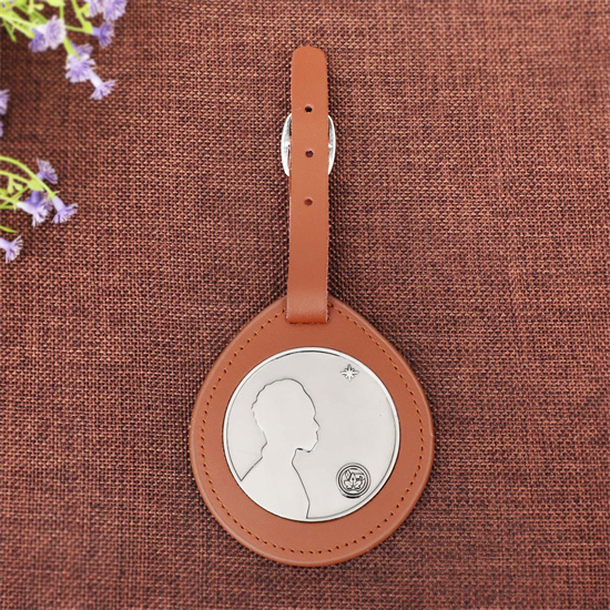 Custom Metal Luggage Bag Tag with Brown Real Leather