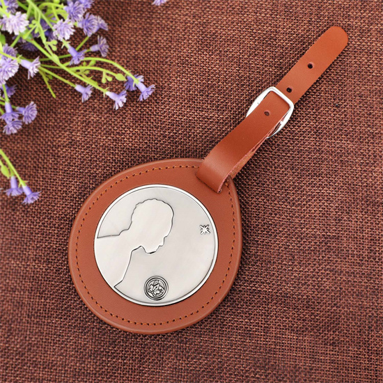 Custom Metal Luggage Bag Tag with Brown Real Leather
