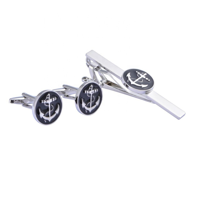 Nickel 3D metal Fashion Anchor Cufflink & Tie Pin in Set
