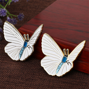 White Butterfly Lapel Pin with Blue Cystal Stone Diamond 