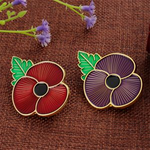 Mystery Red & Purple UK Poppy Lapel Pins for Remembrance Day