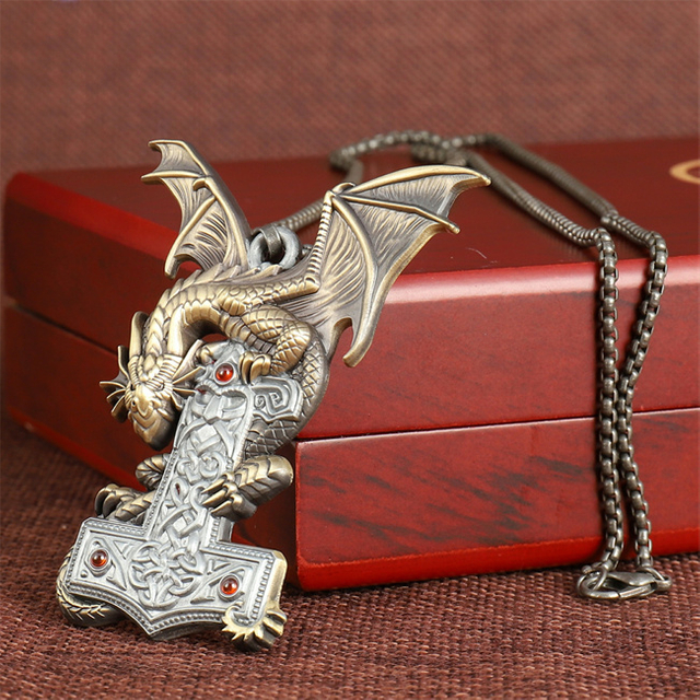 Personalized Antique Metal Dragon & Sword Pendant Necklace