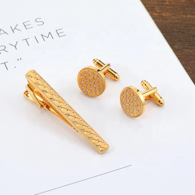 Jewelry Crystal diamond French cufflinks Men's Tie Bar Set
