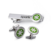 Customised Mens Silver Double Cufflink Tie Clip Set 