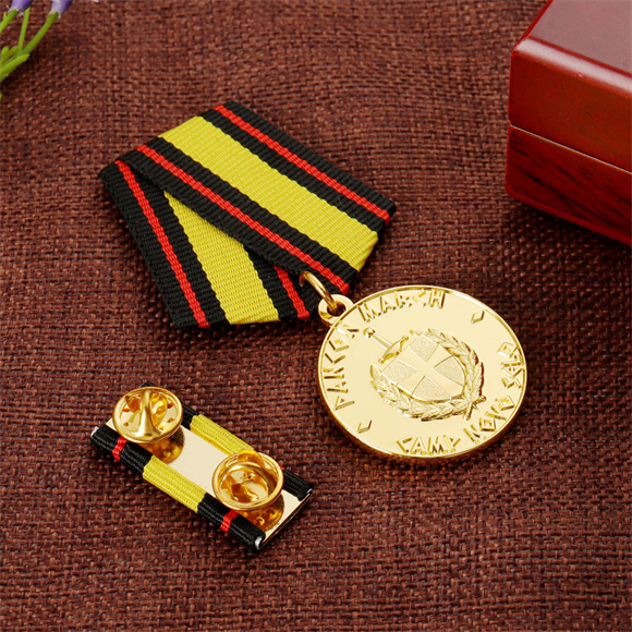 Military medals with ribbon bars worn on a service dress uniform