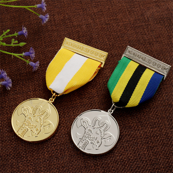 Customized Gold Nickel Souvenir Medallion With Ribbon Drape