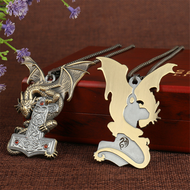 Personalized Antique Metal Dragon & Sword Pendant Necklace