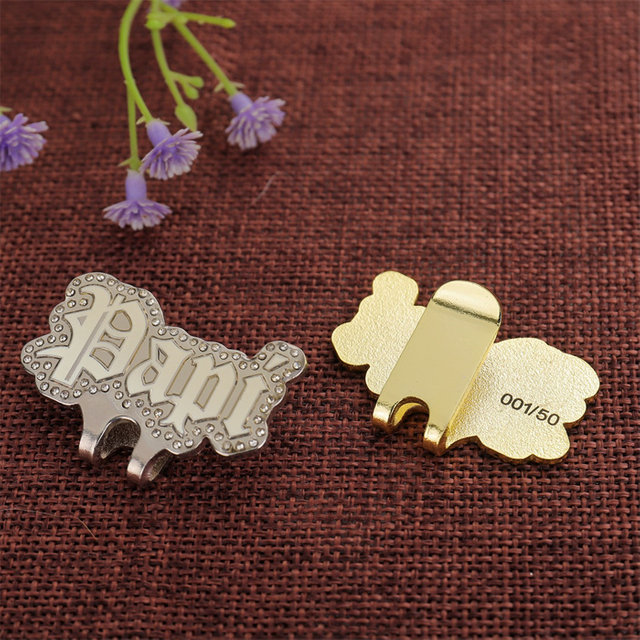 Custom Golf Ball Accessory Gold Silver Cap Clip with Diamond