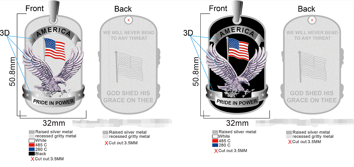 Customized Logo America Military Metal Dog Tag Pendant