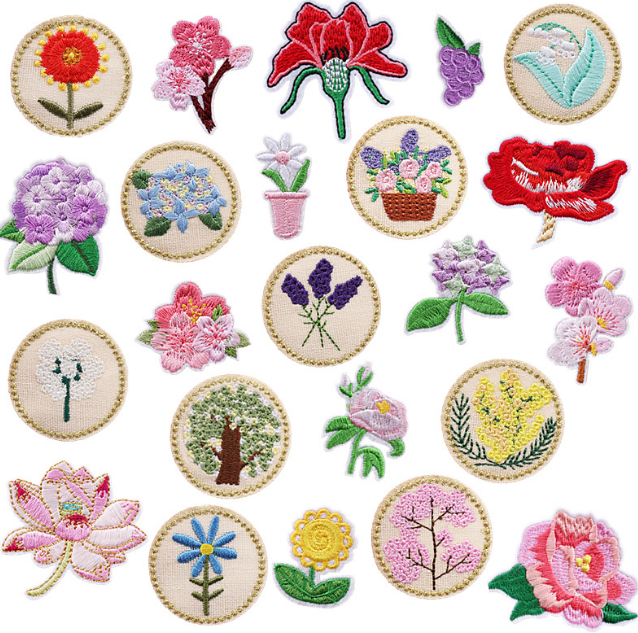 No MOQ Custom Fashion Multicolor Flower Embroidered Patches