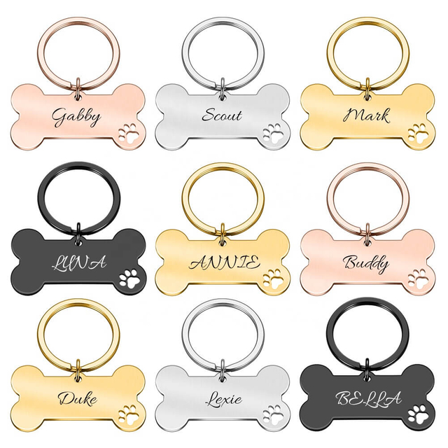Custom Engraved Printed Bone Metal Pet Dog Collar Tags