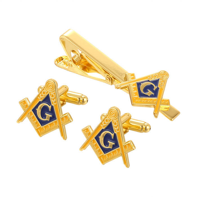 Customised Mens Silver Double Cufflink Tie Clip Set 