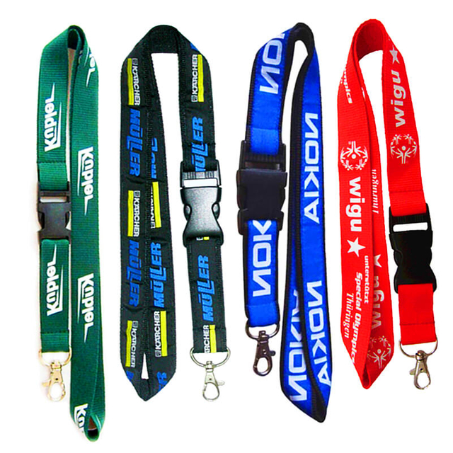 Double Layers Branded Adjustable Jacquard Woven Lanyards 