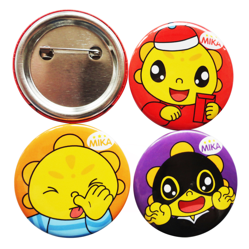 metal tin button badge with safety pin 