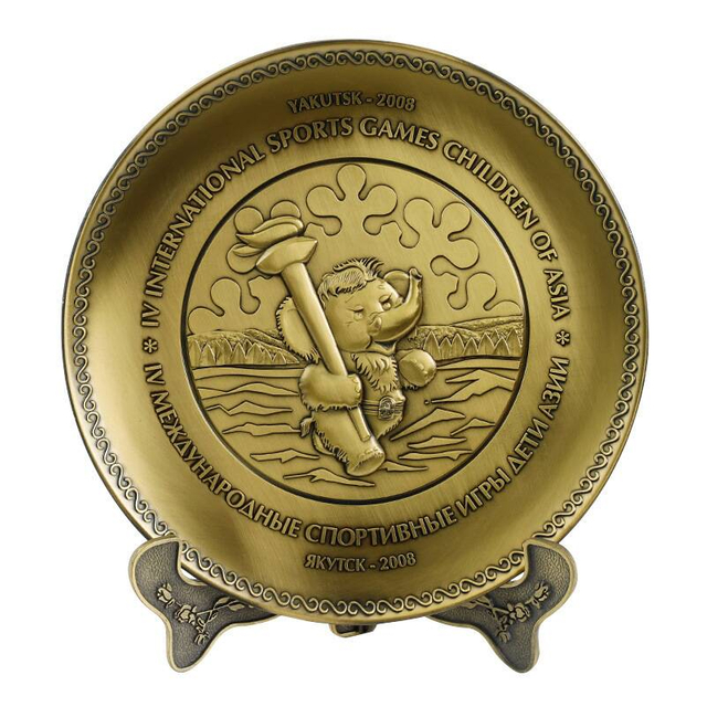 Custom 3D Logo Round Metal Souvenir Plate with Display Stand