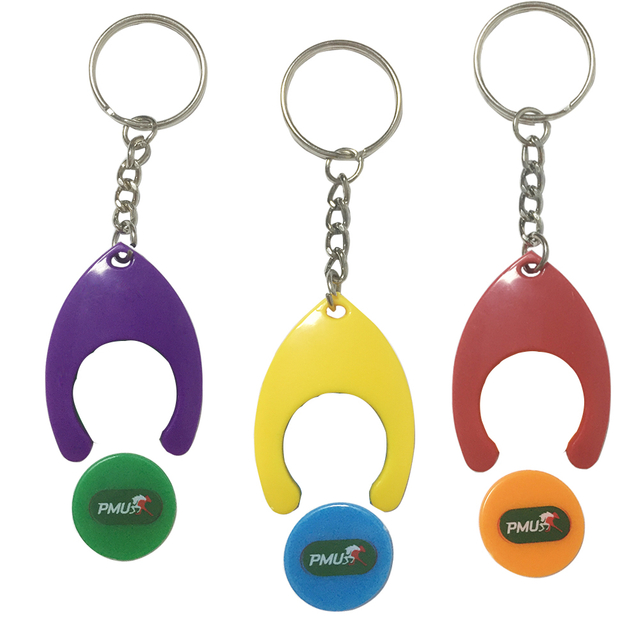 Wholesale Personalized Logo Plastic Trolley Coin Keychain 