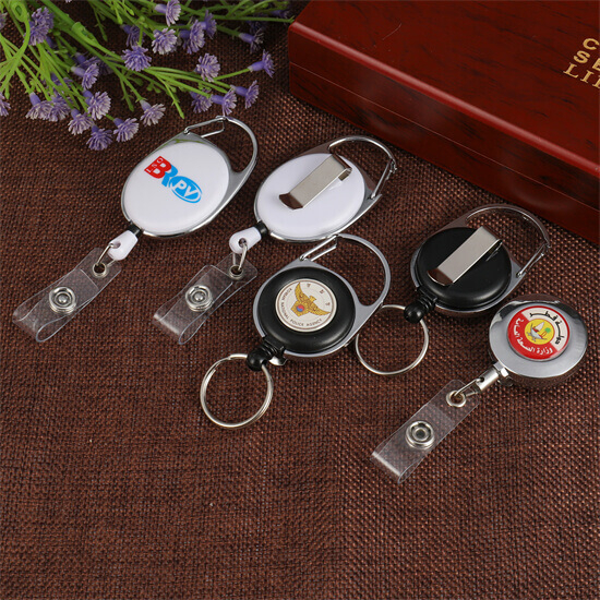 Retractable Plastic Badge Reel with Hook And Metal Rim