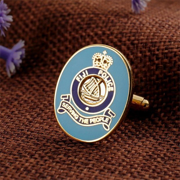 Custom Brass FIJI Police Gold Tie Clip & Silver Cufflinks