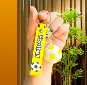 Advertising 3D PVC Soccer Ball Key Chain With Wrist Strap