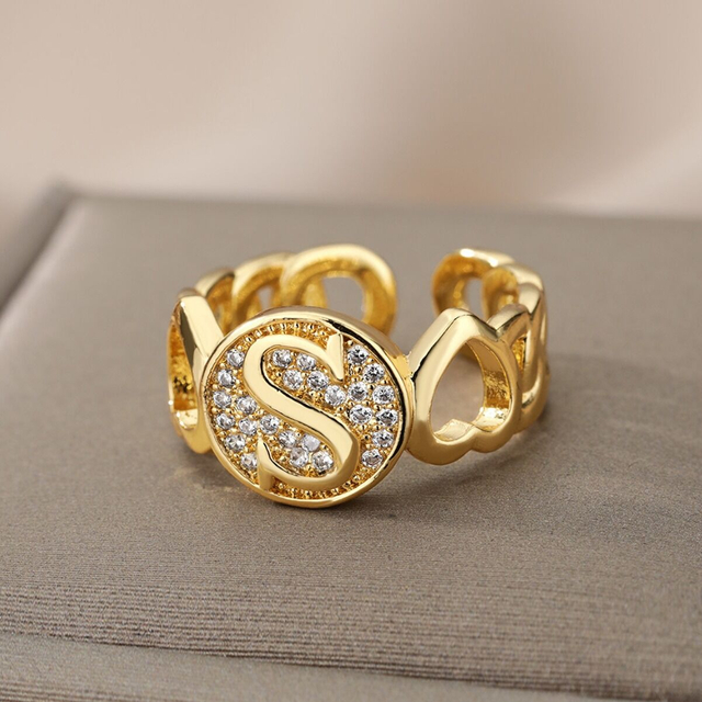 Hot Sale Fashion Jewelry Gold Plated Brass 26 Letter Ring
