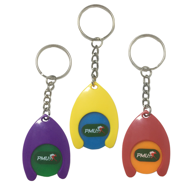 Custom Logo Shopping Cart Plastic Trolley Coin Keychain 