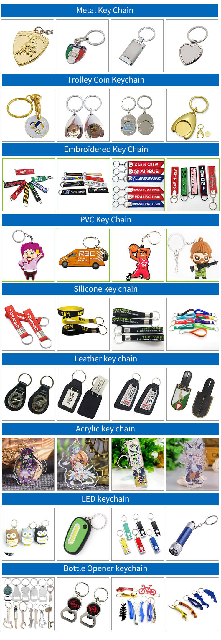 various types of keychain from AQ Pins & Gifts