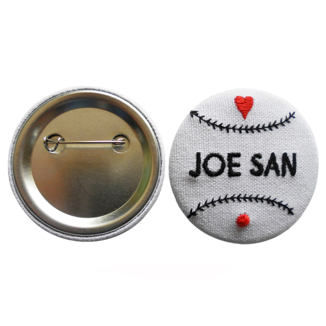 Personalized Embroidery Fabric Wrapped Button Badge With Cloth