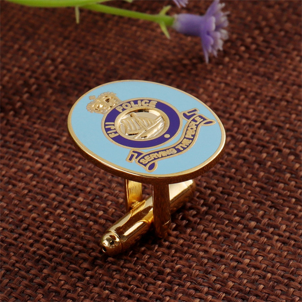 Custom Brass FIJI Police Gold Tie Clip & Silver Cufflinks