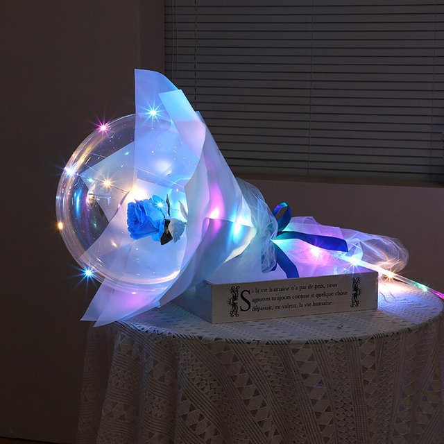 20 Inch Valentine's Day Bobo LED Rose Balloon with Bouquet