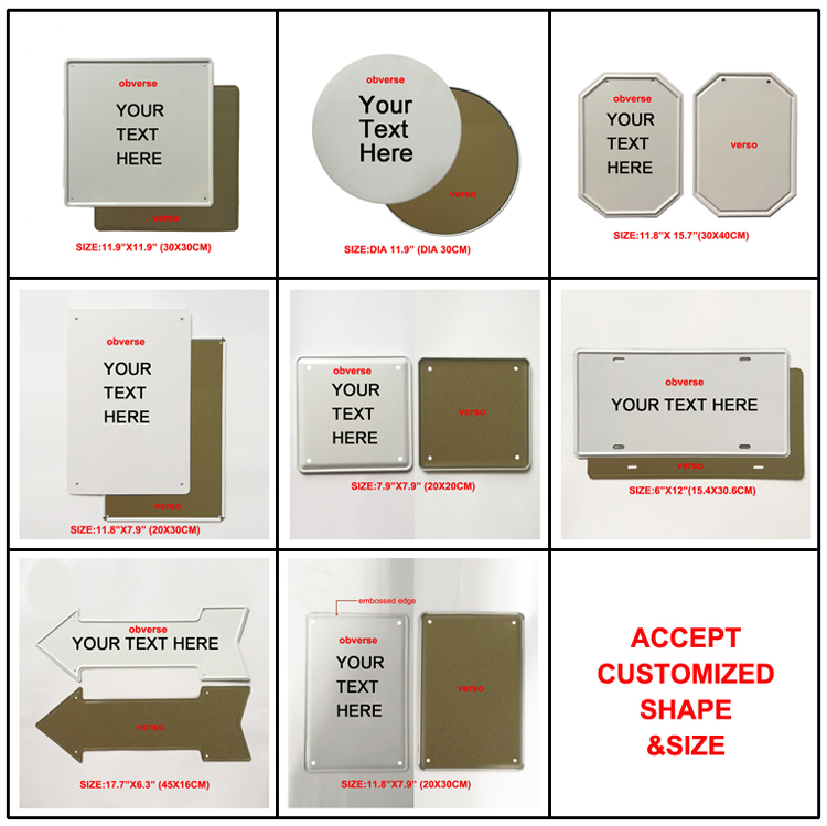 existing sizes for metal tin signs