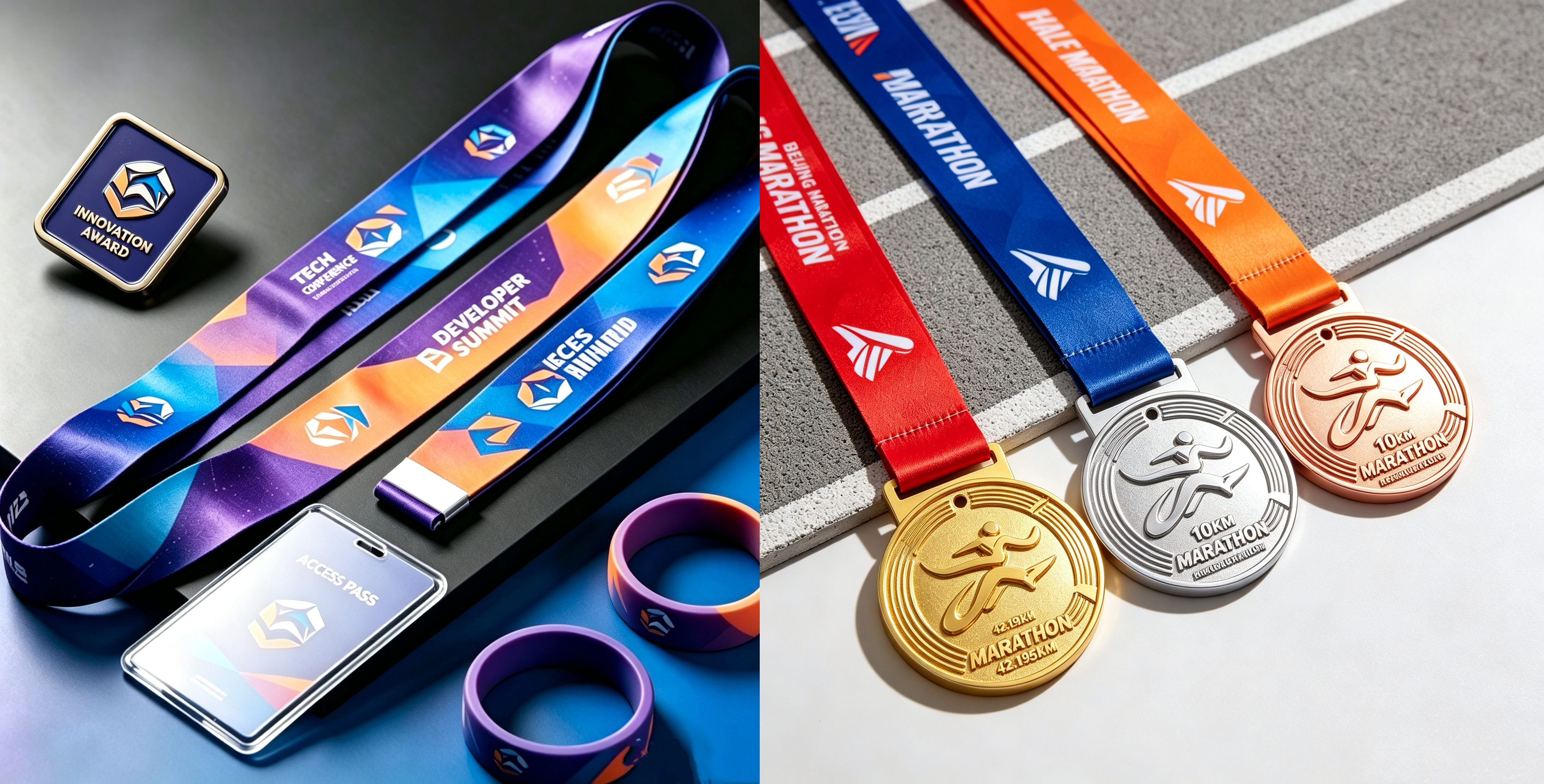 Custom printed lanyards with event pin badges and silicone bracelets by AQ PINS & GIFTS