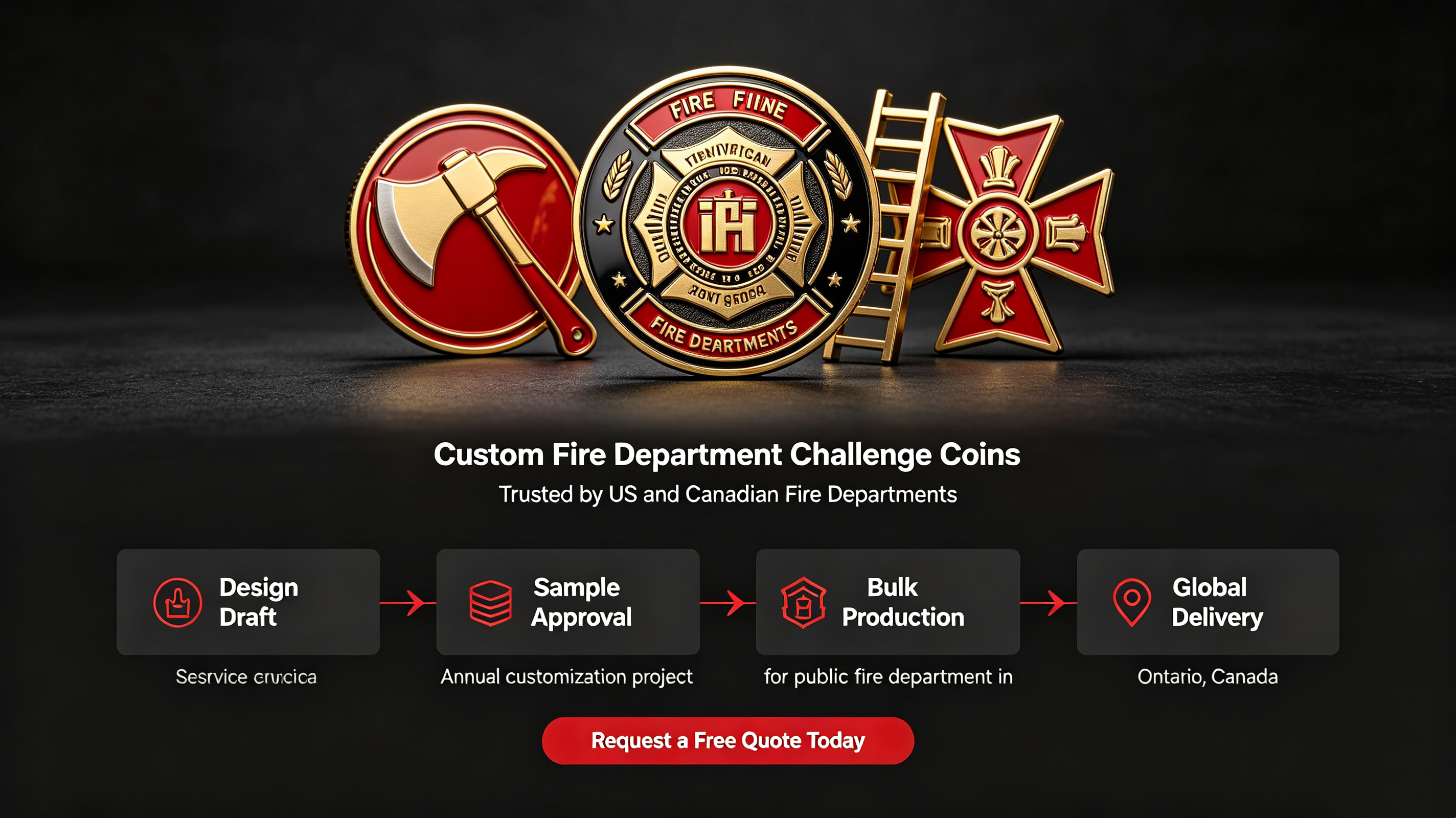Engraved firefighter challenge coins with custom text, department emblem and firefighter service slogans