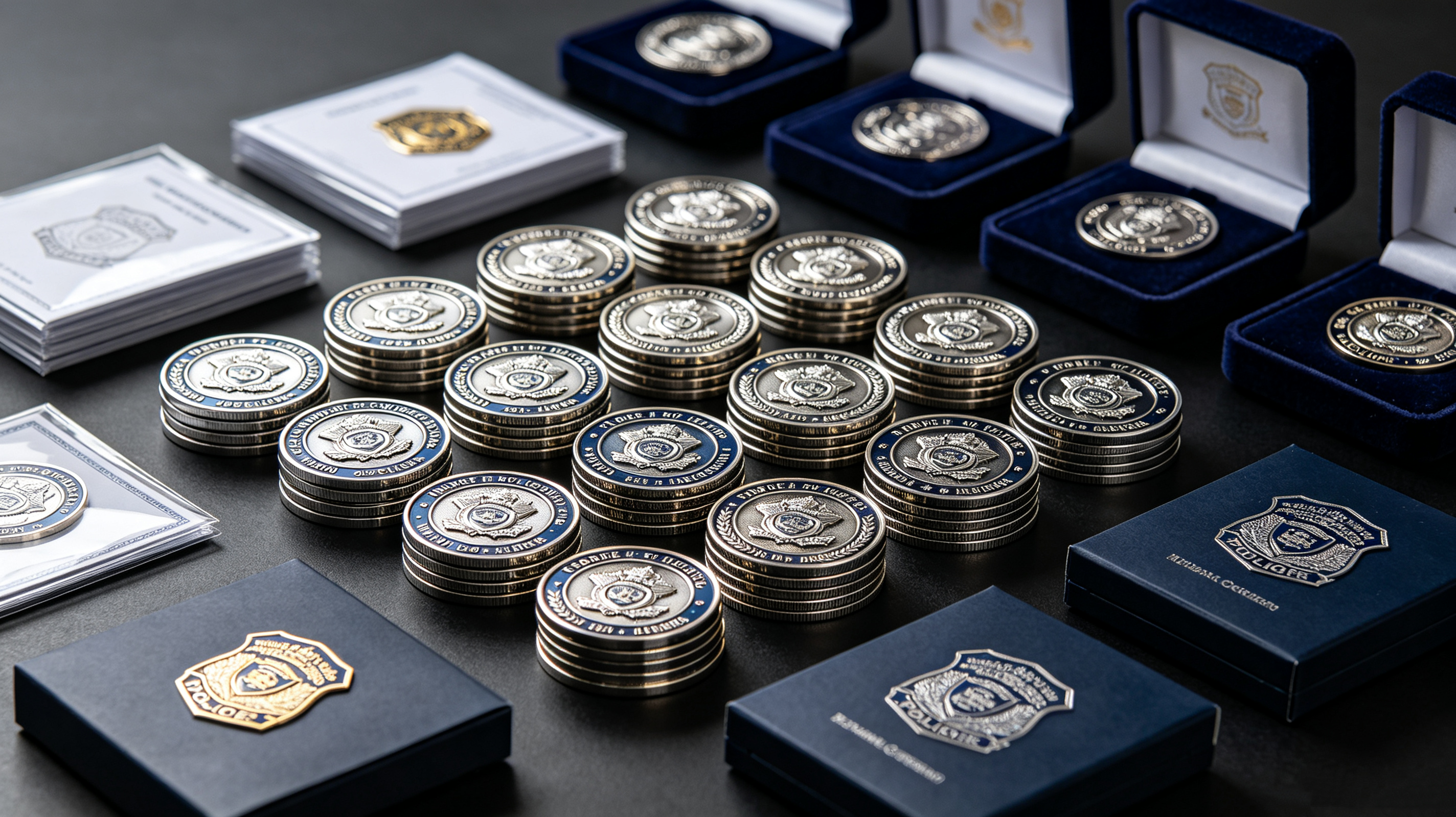 Bulk custom police retirement promotion coins with velvet gift packaging
