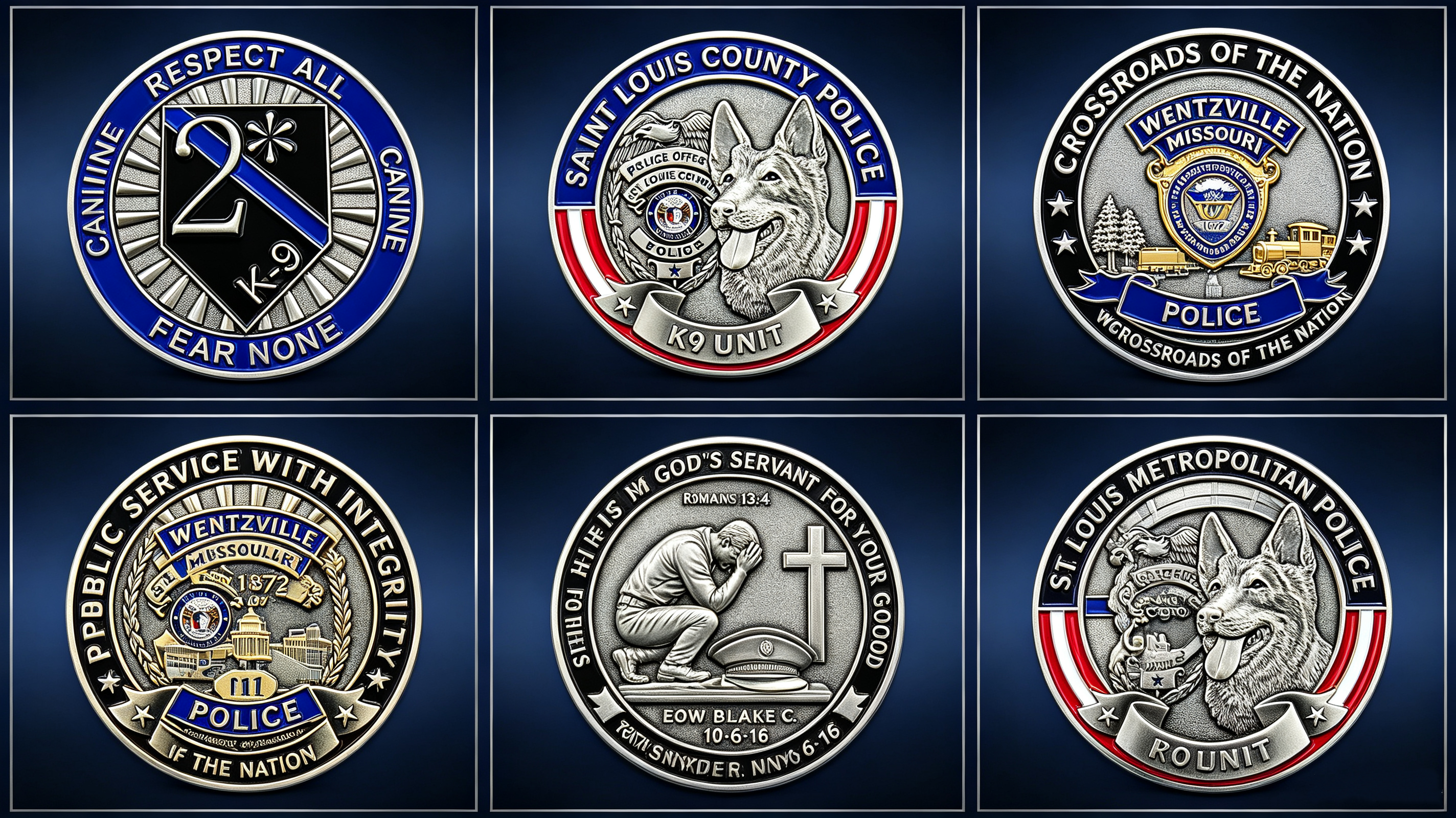 Engraved custom Thin Blue Line challenge coin, personalized law enforcement memorial coin