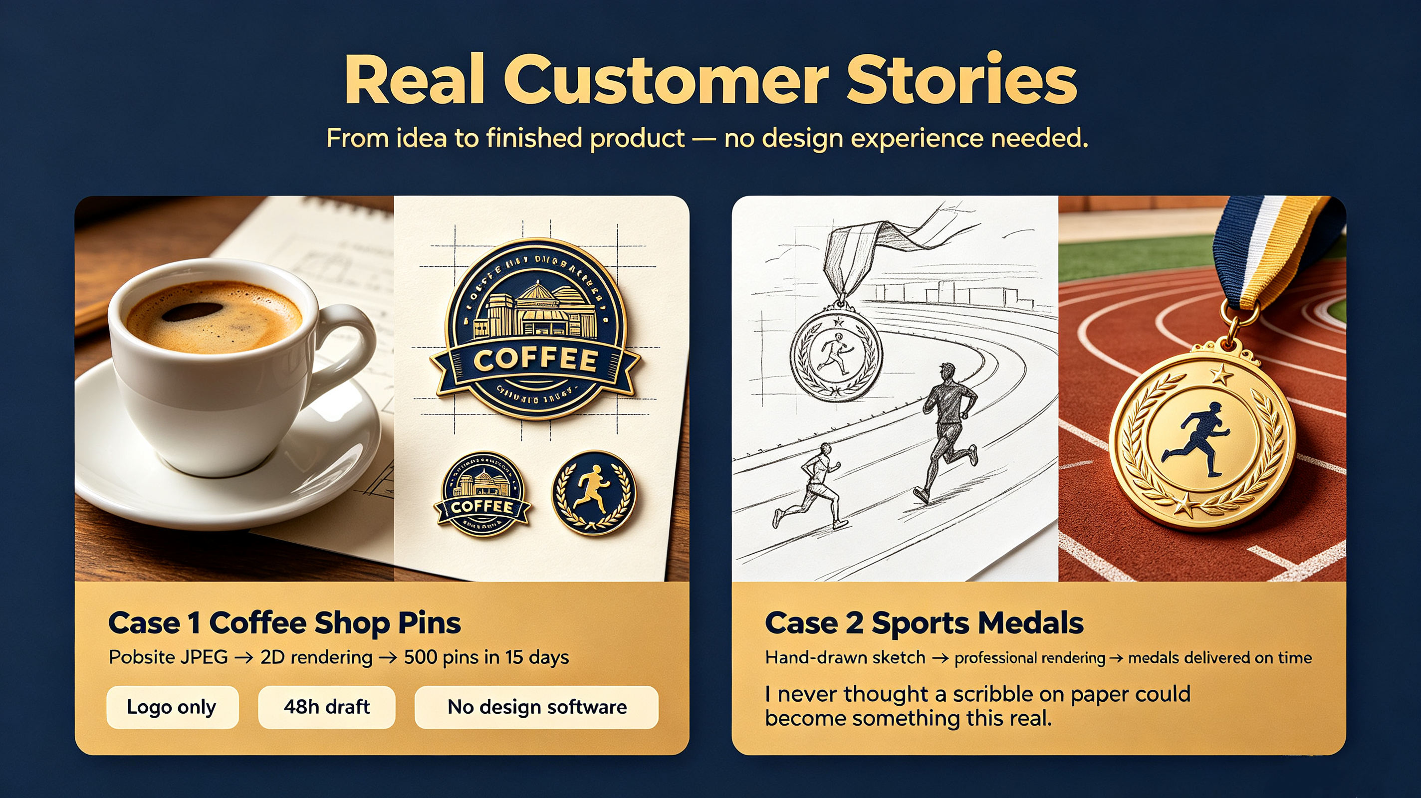 Custom pin and medal design case studies by AQ PINS & GIFTS