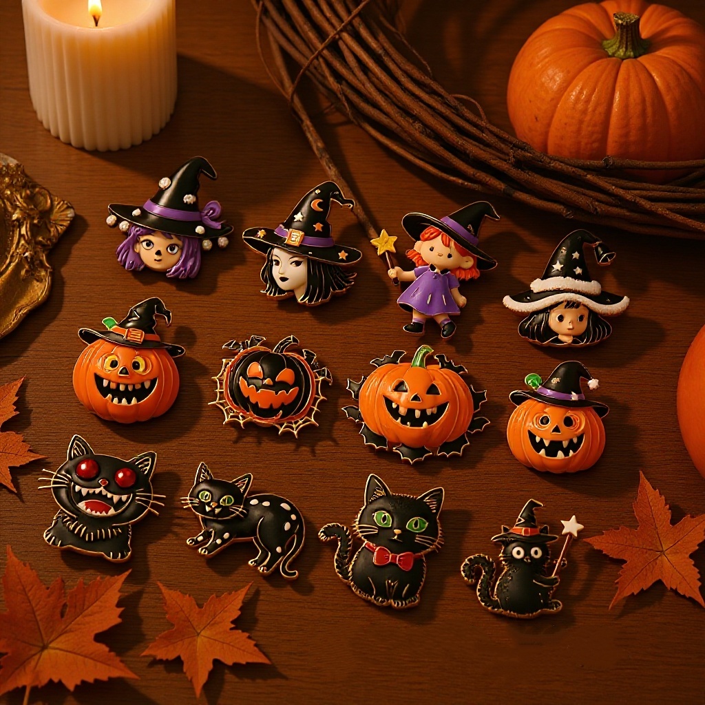 Custom lapel pins in Halloween shapes like pumpkin and ghost with soft enamel finish