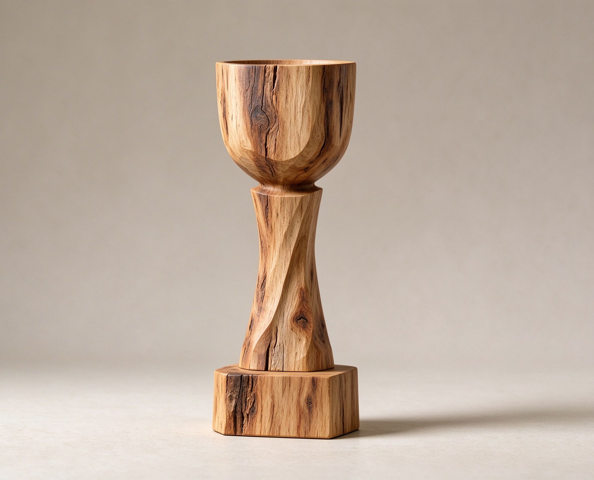 Recycled wood trophy with natural grain finish for sustainable awards.jpg.png