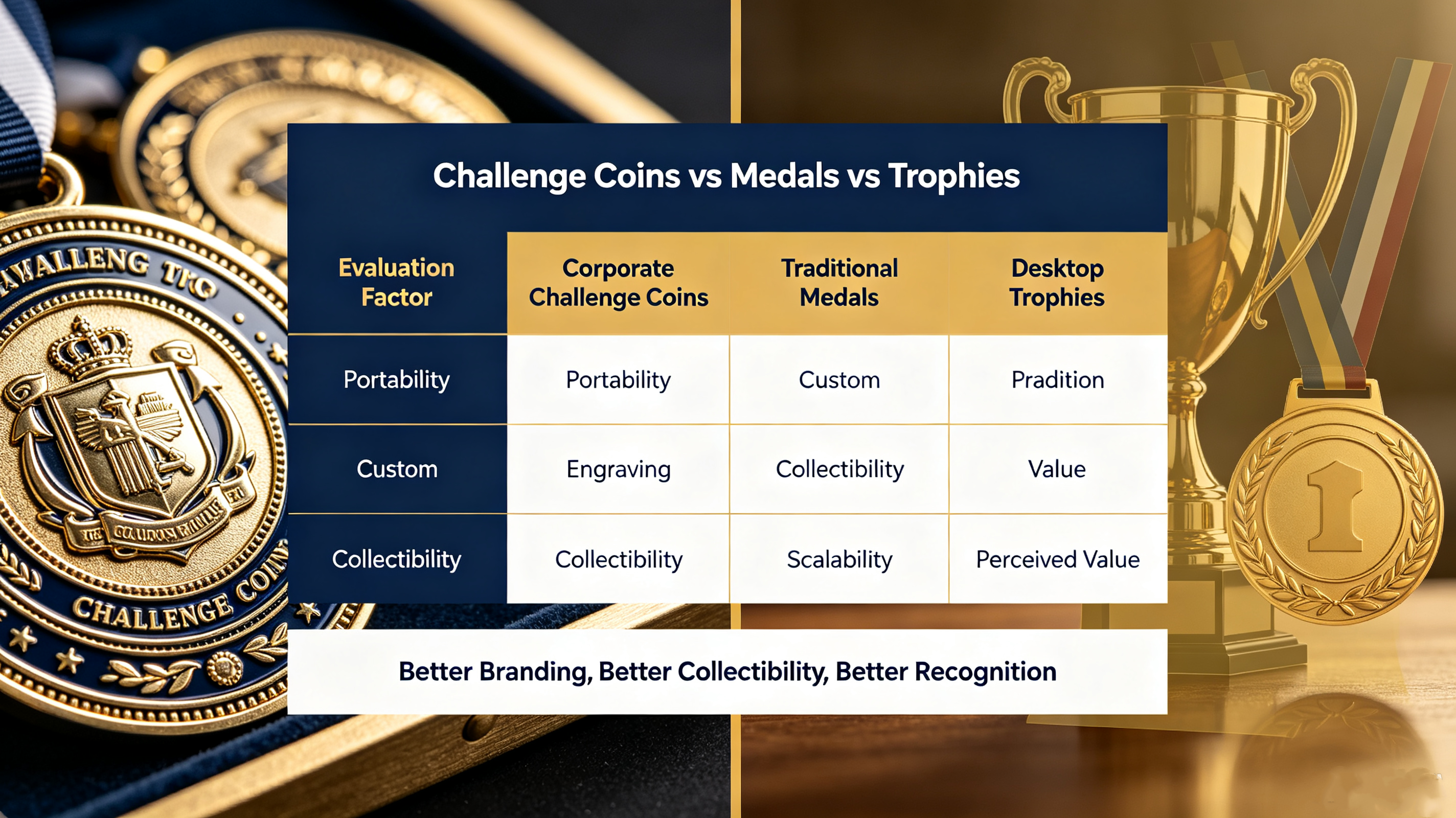 Challenge coins vs medals and trophies for corporate employee recognition programs