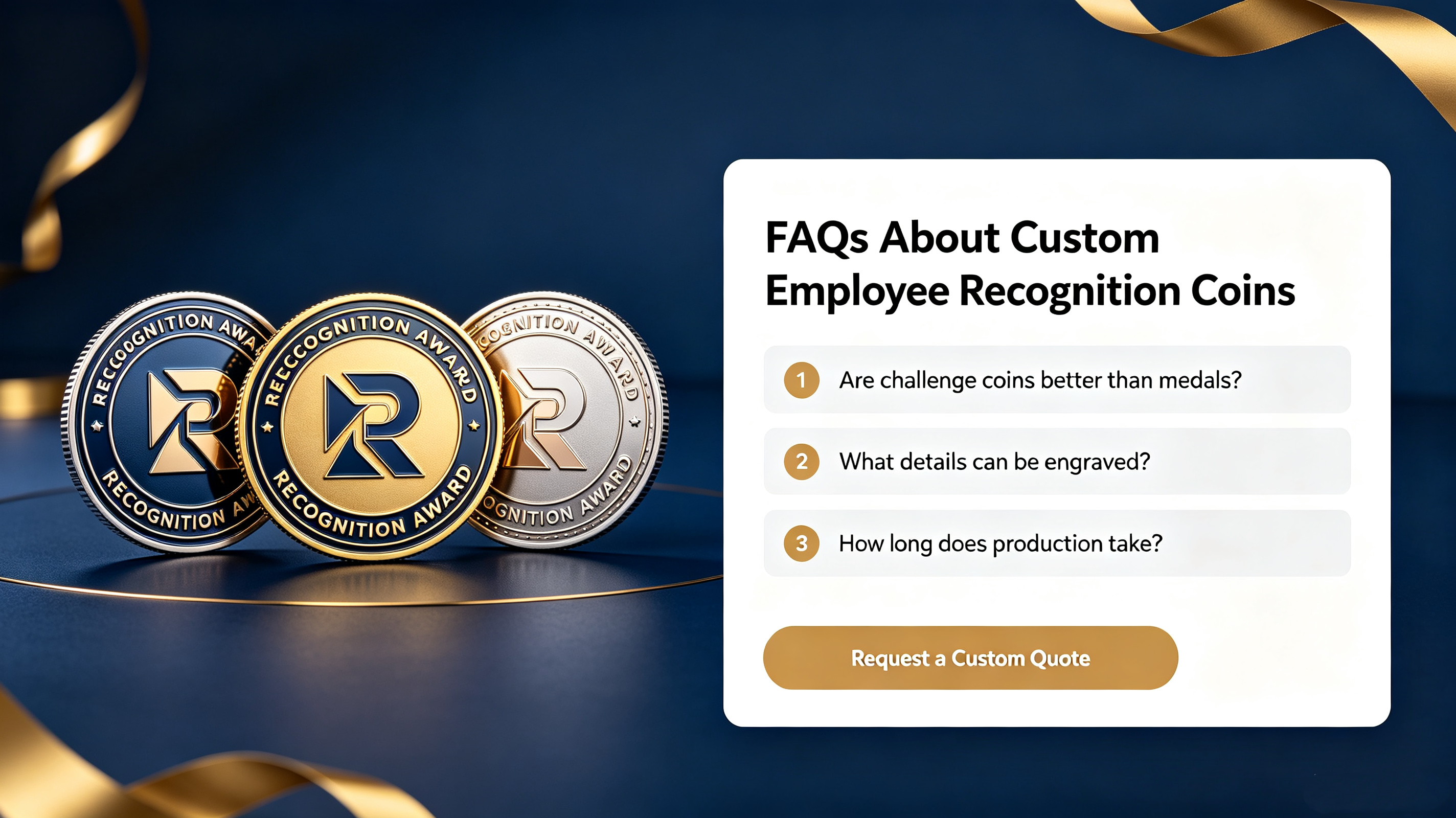 Custom employee recognition coins FAQs for HR recognition programs and corporate awards