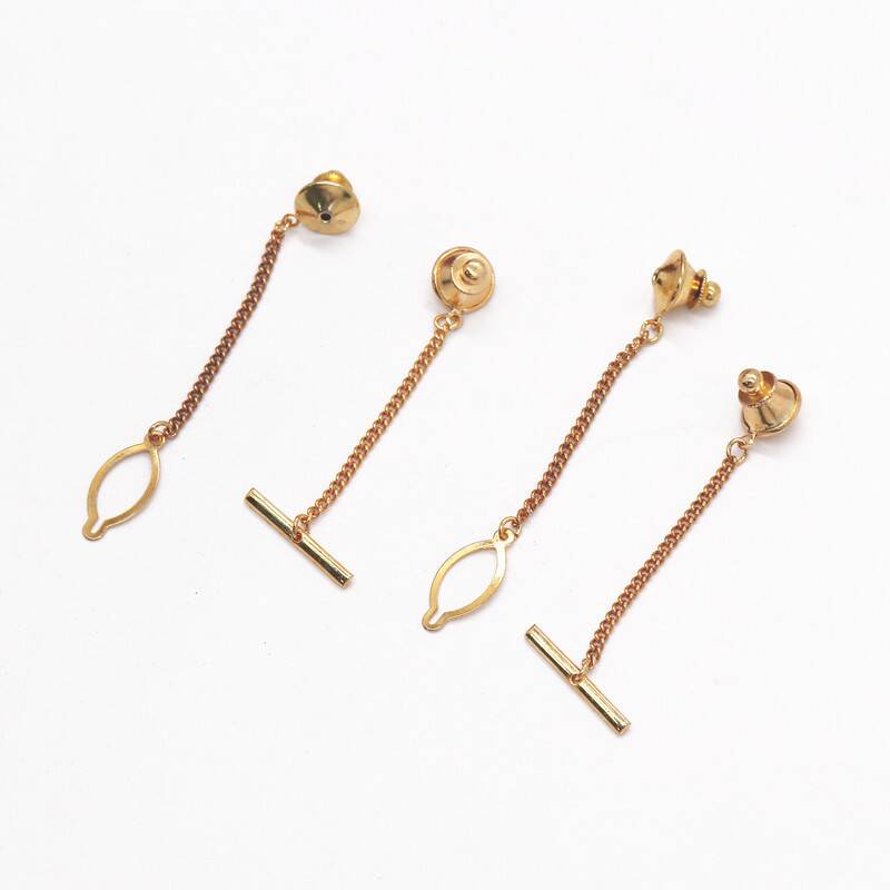 Tie tack with chain for formal wear by AQ PINS & GIFTS