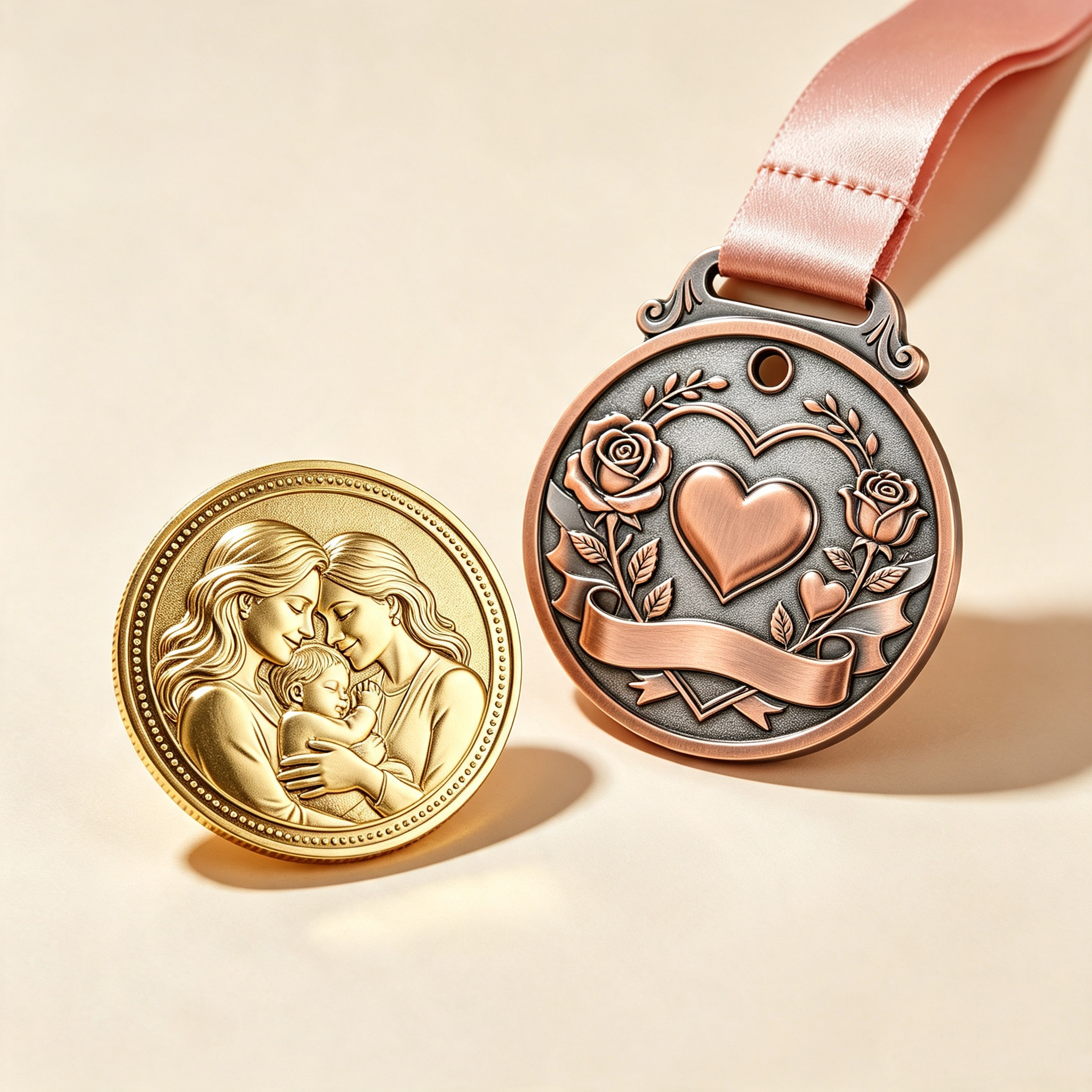 Custom engraved Mother’s Day commemorative coin and medal set, personalized metal keepsake gift for mom