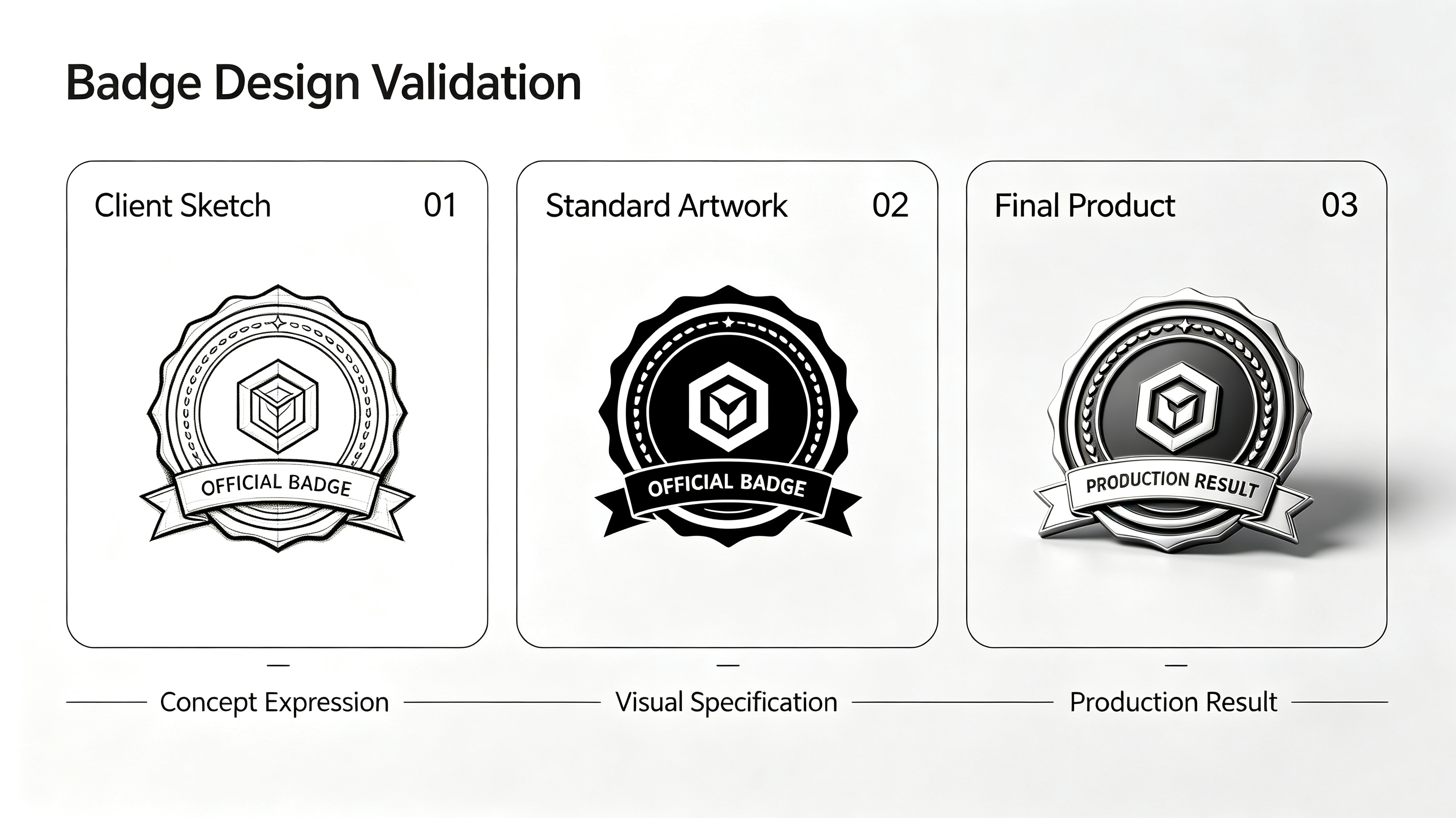 Sketch to finished custom pin comparison by AQ PINS & GIFTS